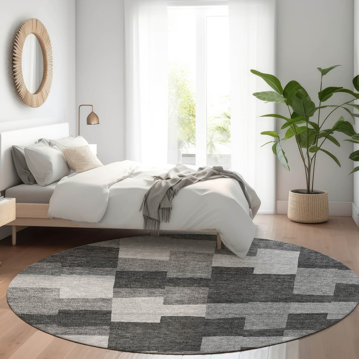 Machine Washable Indoor/ Outdoor Chantille Modern Blocks Rug