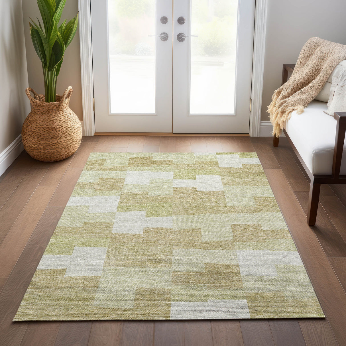 Machine Washable Indoor/ Outdoor Chantille Modern Blocks Rug