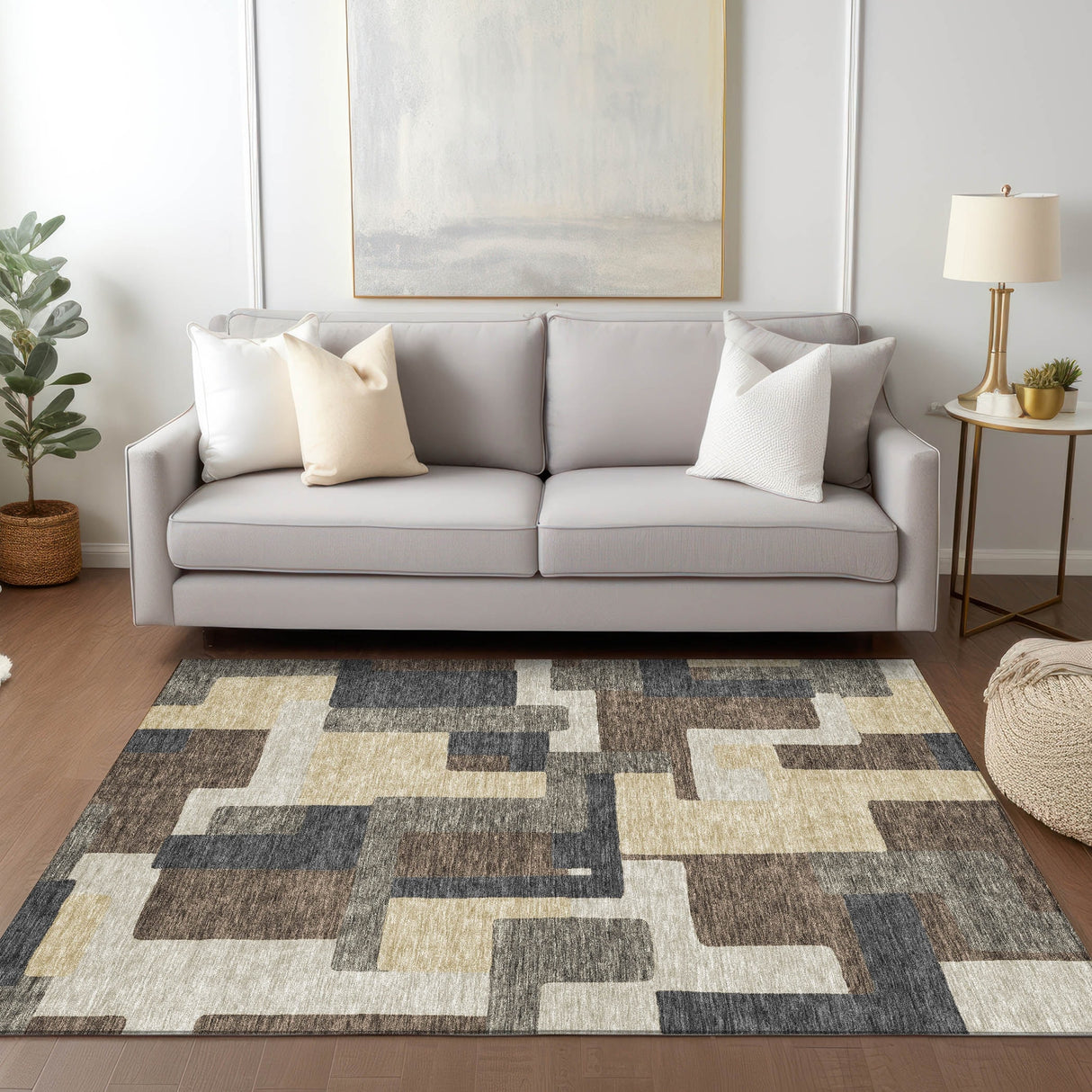 Machine Washable Indoor/ Outdoor Chantille Modern Blocks Rug