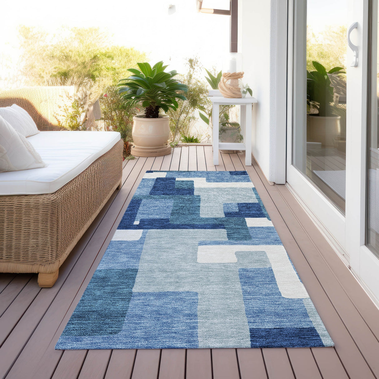 Machine Washable Indoor/ Outdoor Chantille Modern Blocks Rug