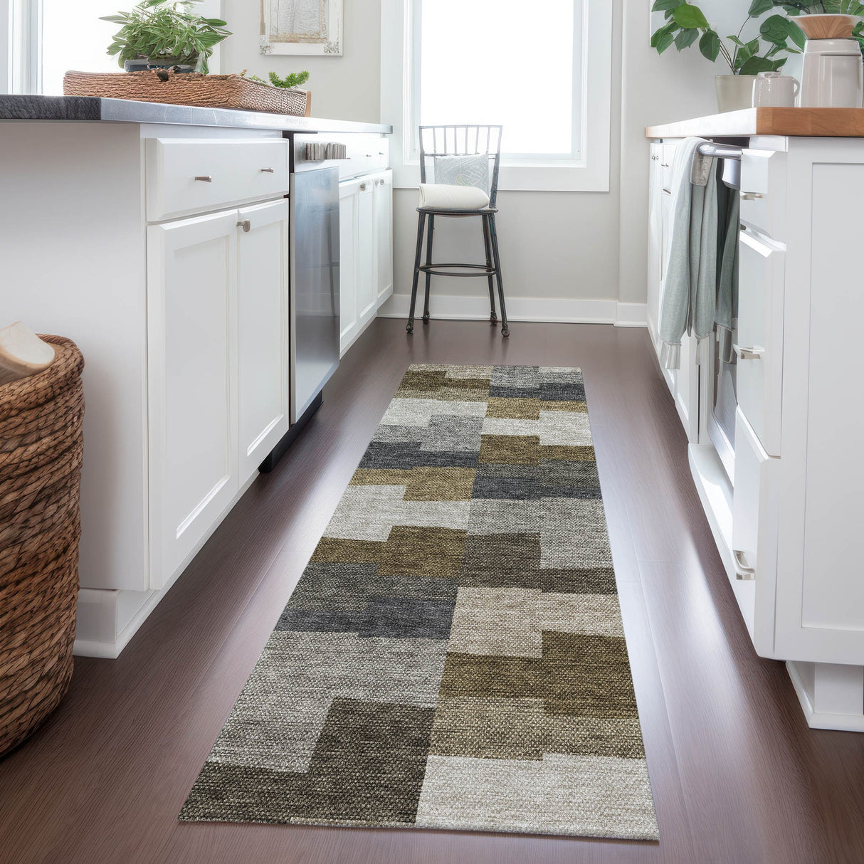 Machine Washable Indoor/ Outdoor Chantille Modern Blocks Rug