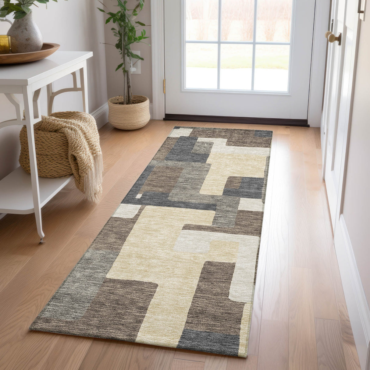 Machine Washable Indoor/ Outdoor Chantille Modern Blocks Rug