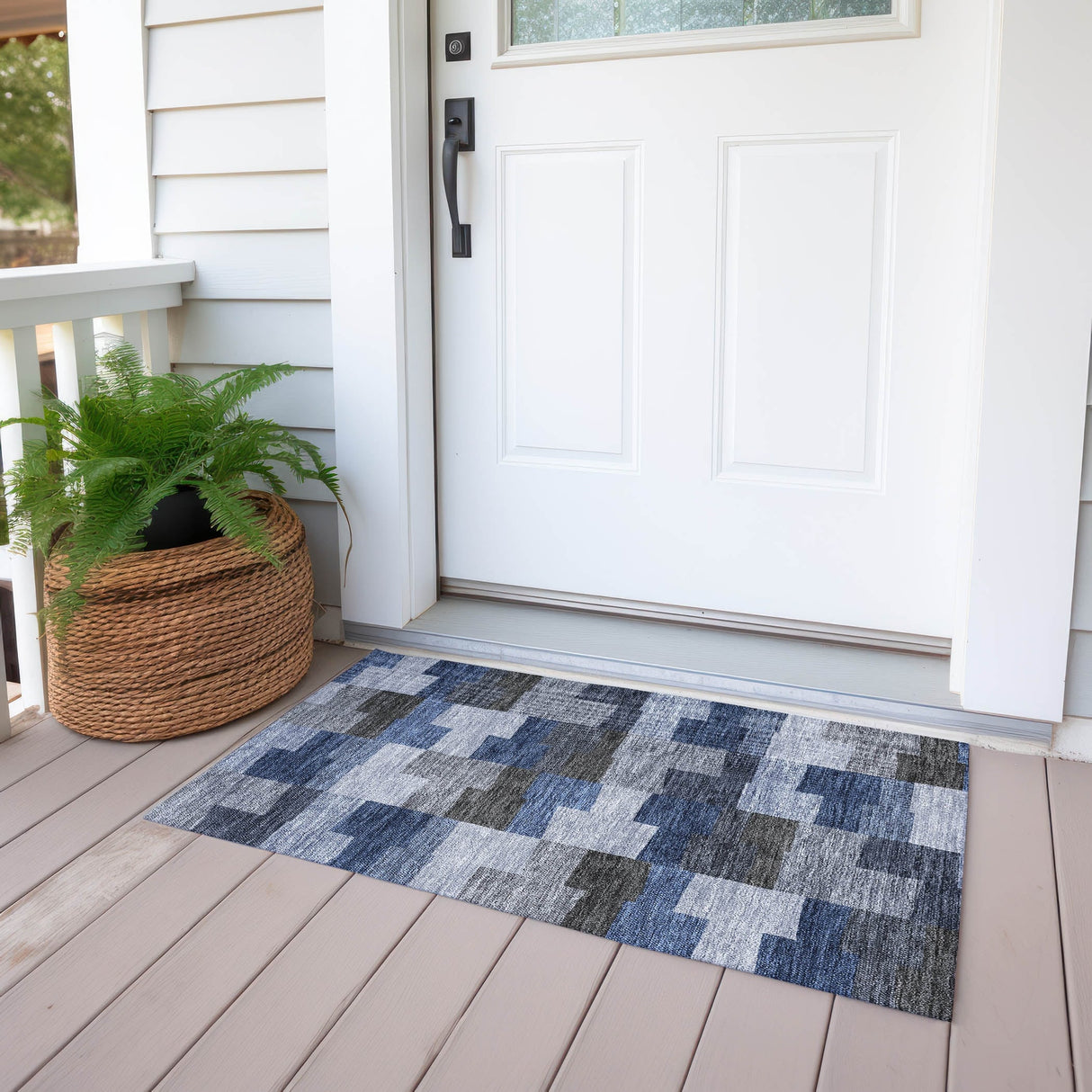 Machine Washable Indoor/ Outdoor Chantille Modern Blocks Rug
