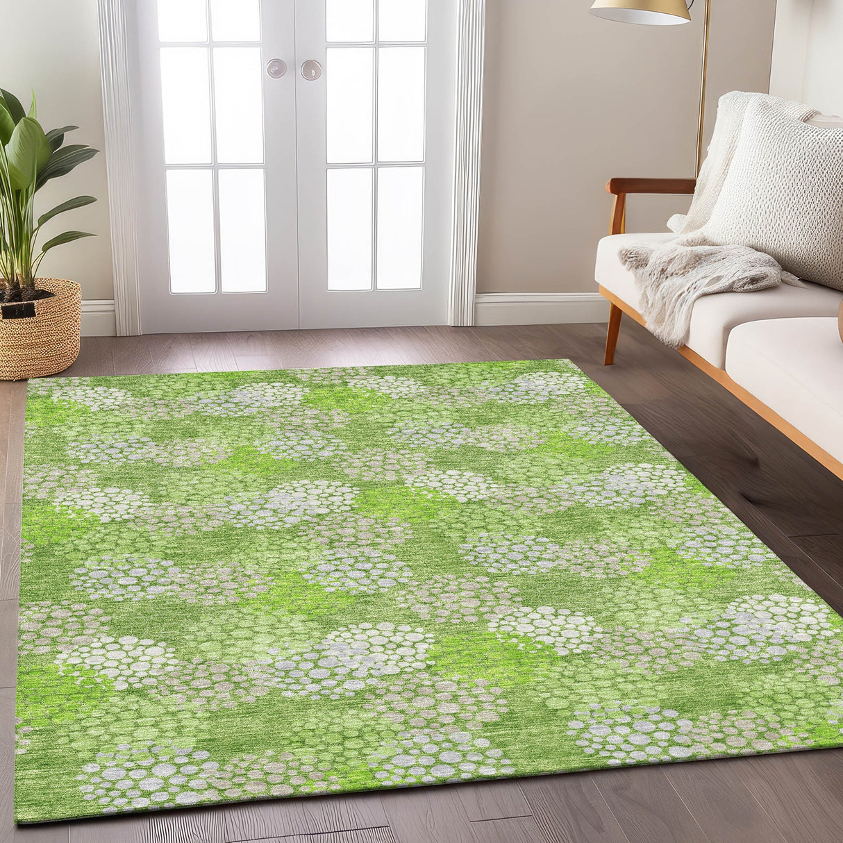 Machine Washable Indoor/ Outdoor Chantille Modern Bubbles Rug