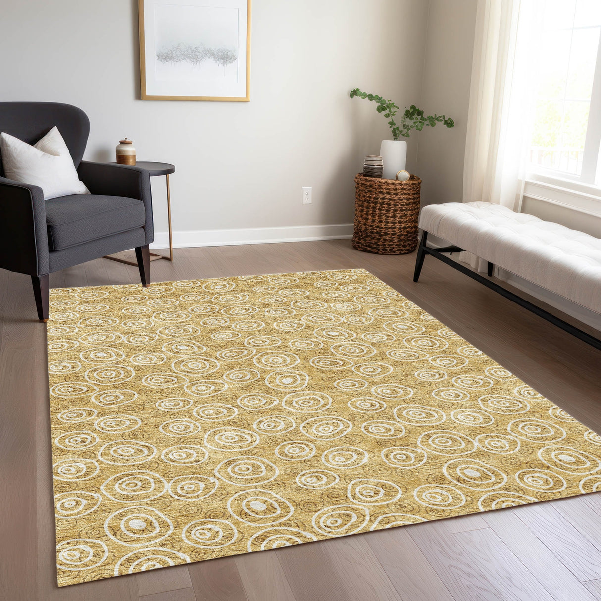 Machine Washable Indoor/ Outdoor Chantille Modern Bubbles Rug