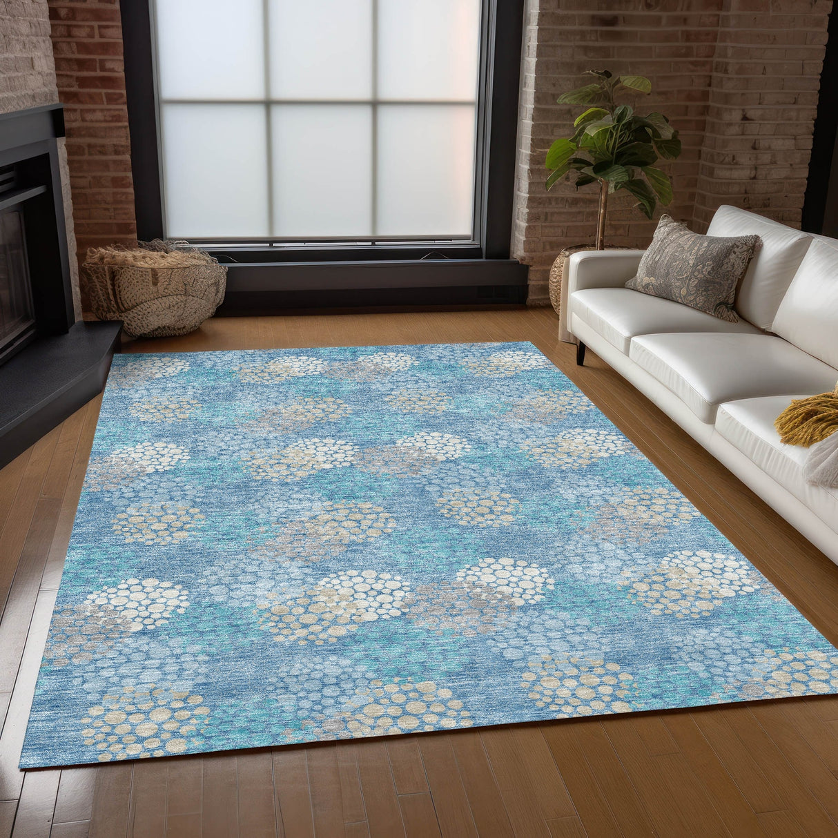 Machine Washable Indoor/ Outdoor Chantille Modern Bubbles Rug