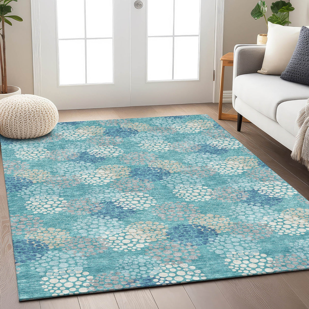 Machine Washable Indoor/ Outdoor Chantille Modern Bubbles Rug