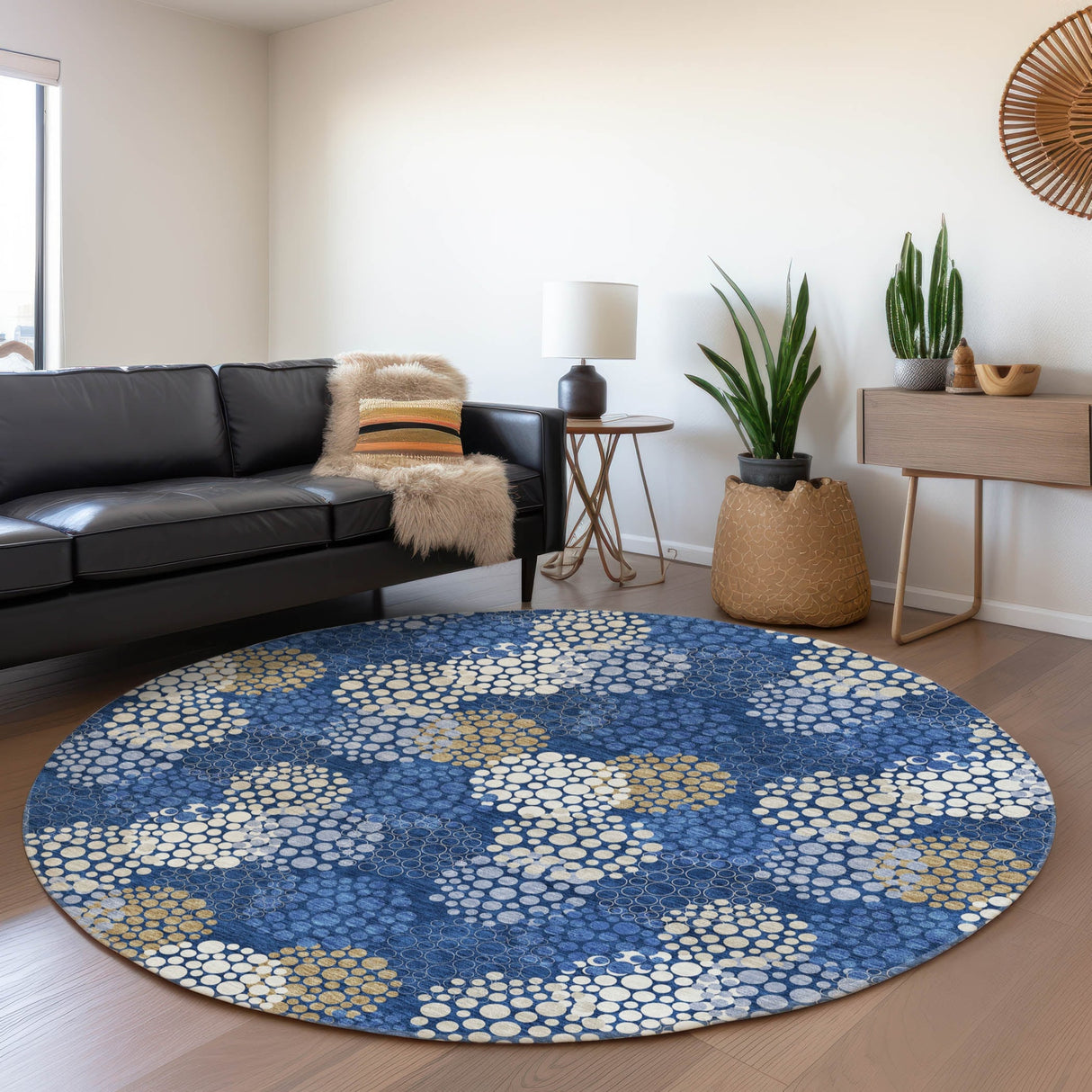 Machine Washable Indoor/ Outdoor Chantille Modern Bubbles Rug