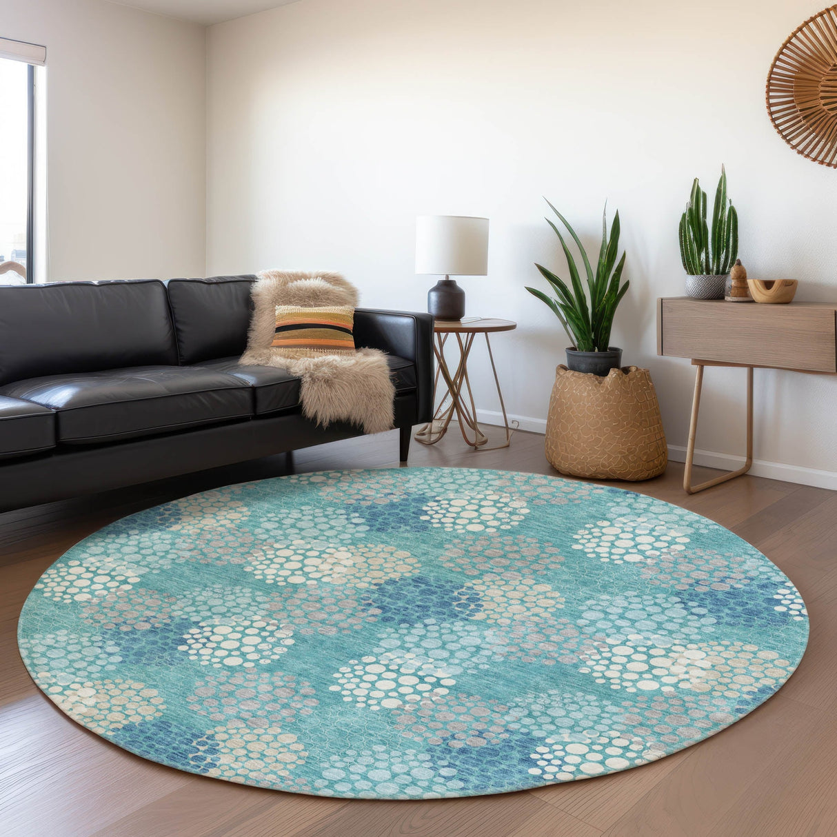 Machine Washable Indoor/ Outdoor Chantille Modern Bubbles Rug