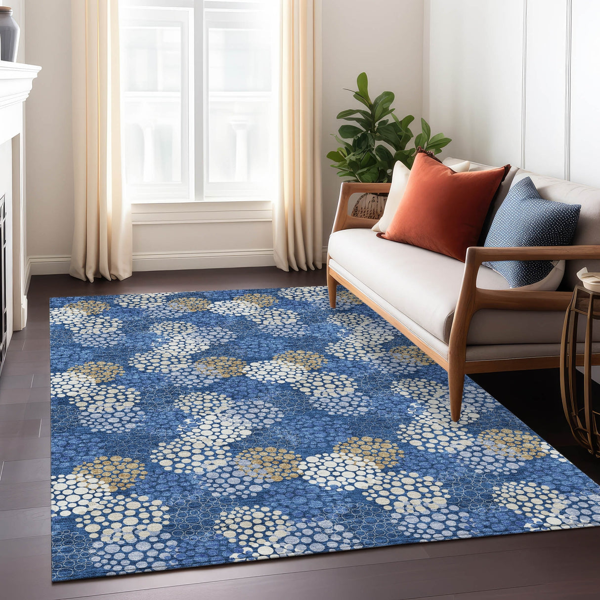 Machine Washable Indoor/ Outdoor Chantille Modern Bubbles Rug