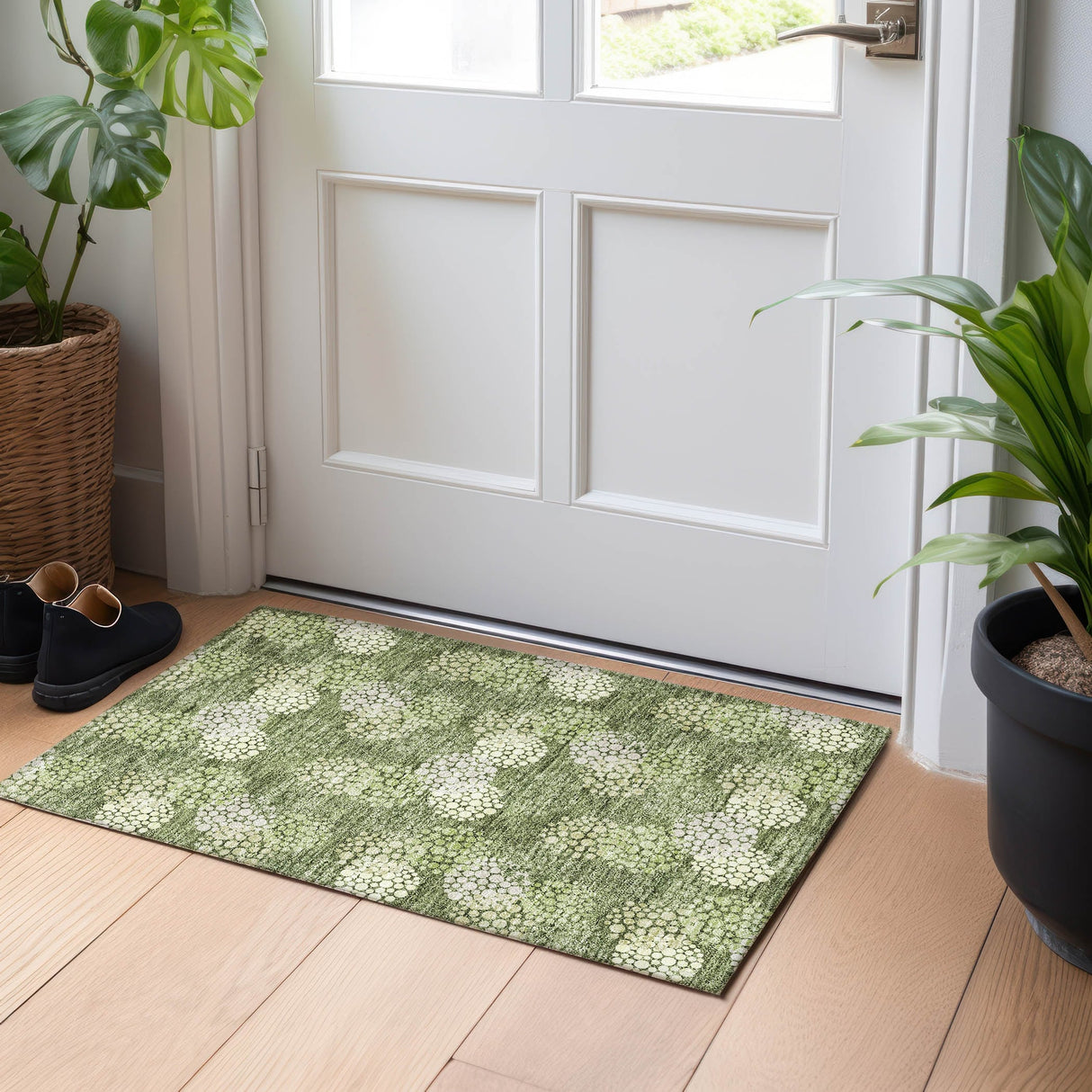 Machine Washable Indoor/ Outdoor Chantille Modern Bubbles Rug