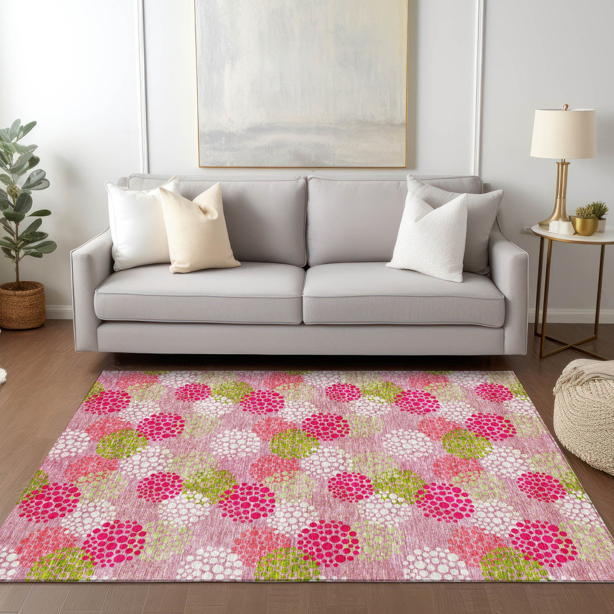 Machine Washable Indoor/ Outdoor Chantille Modern Bubbles Rug