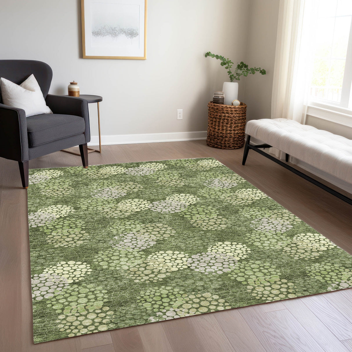 Machine Washable Indoor/ Outdoor Chantille Modern Bubbles Rug