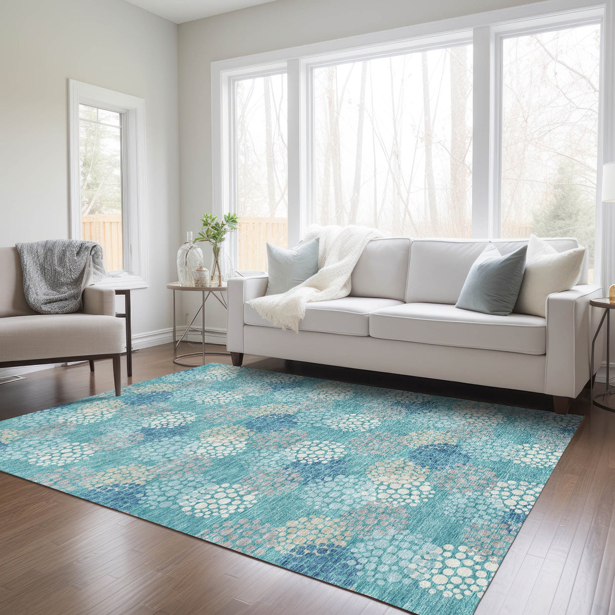 Machine Washable Indoor/ Outdoor Chantille Modern Bubbles Rug