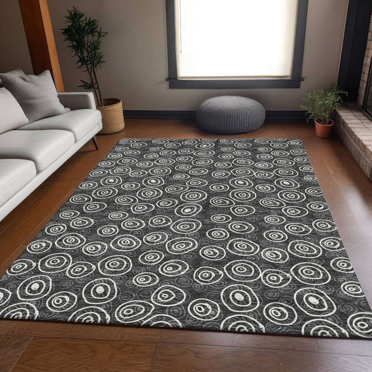 Machine Washable Indoor/ Outdoor Chantille Modern Bubbles Rug