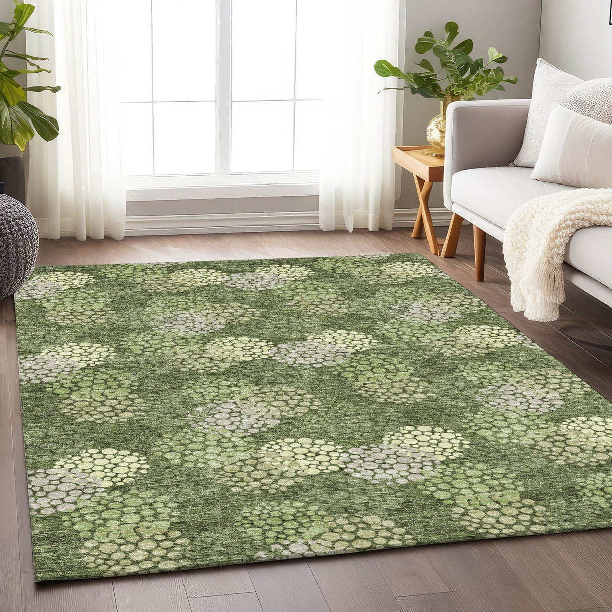 Machine Washable Indoor/ Outdoor Chantille Modern Bubbles Rug