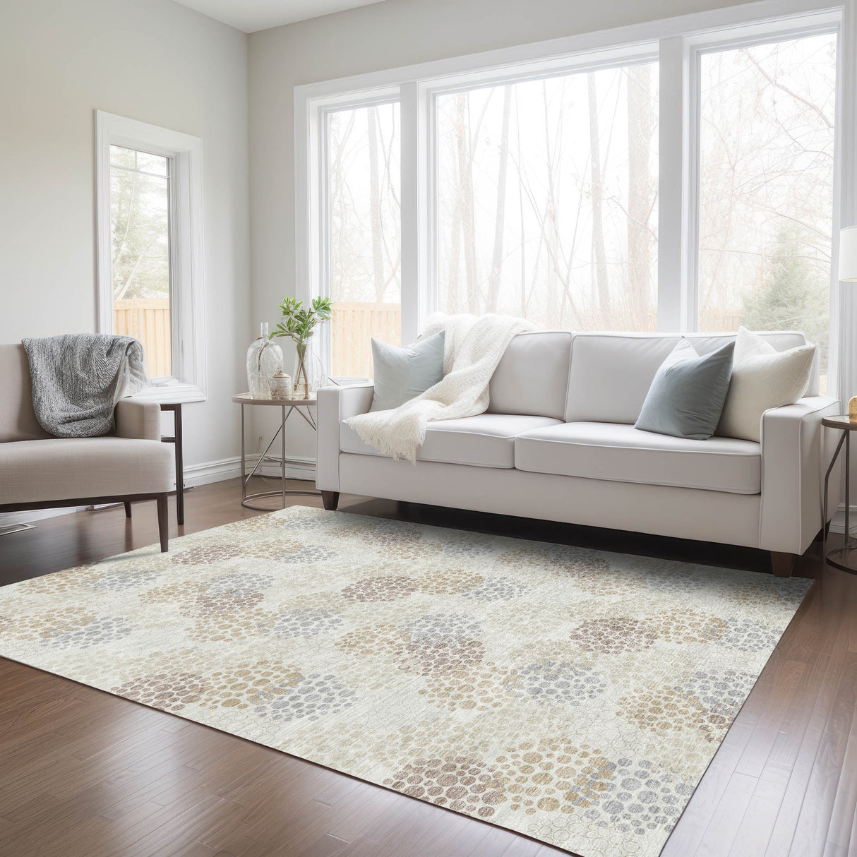 Machine Washable Indoor/ Outdoor Chantille Modern Bubbles Rug