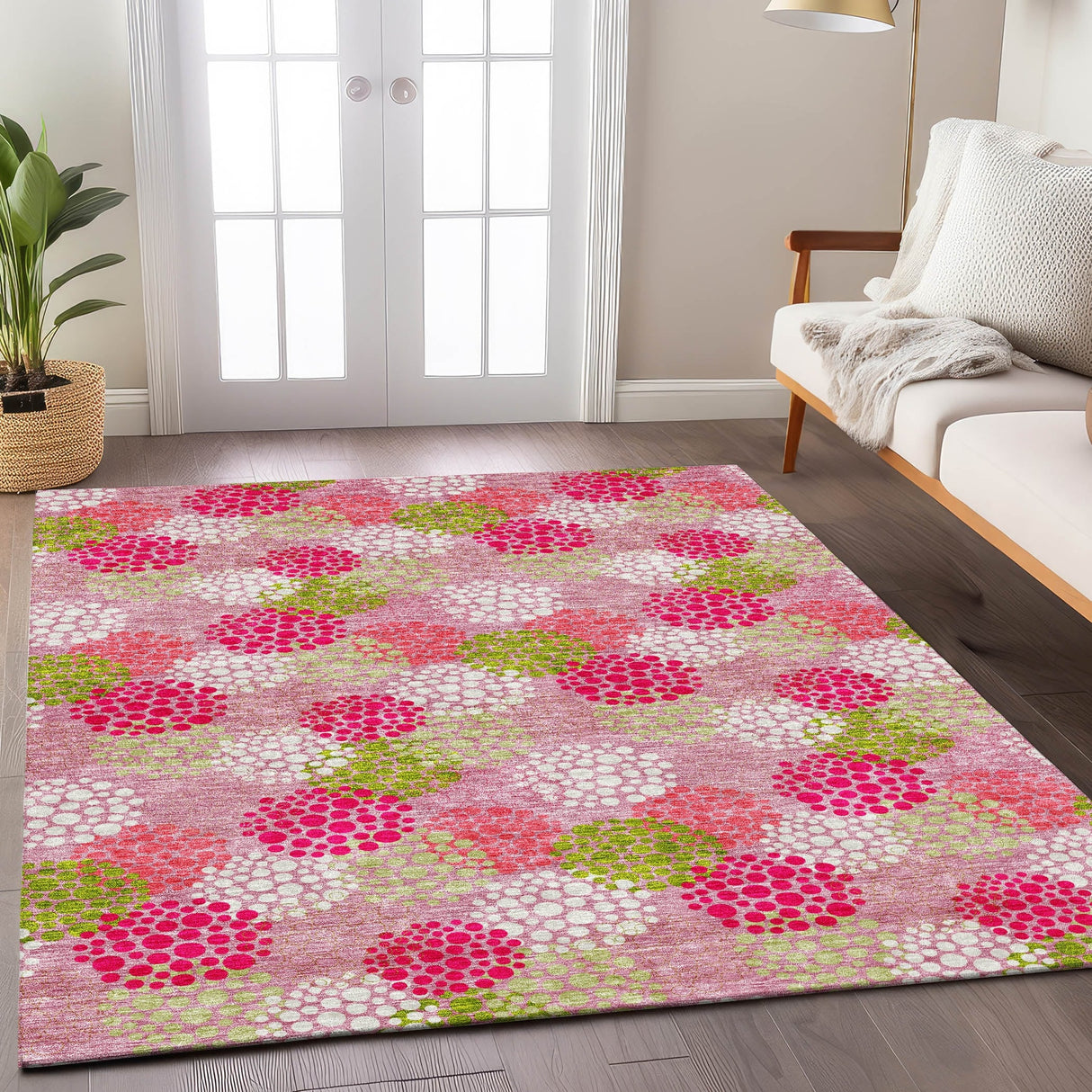 Machine Washable Indoor/ Outdoor Chantille Modern Bubbles Rug