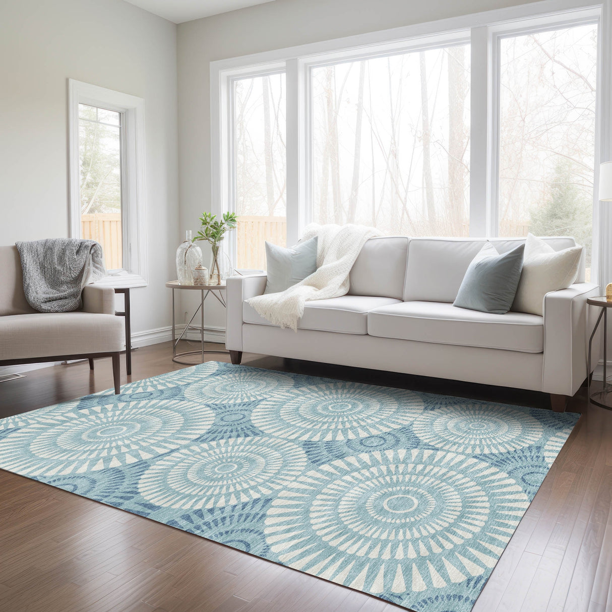 Machine Washable Indoor/ Outdoor Chantille Modern Burst Rug