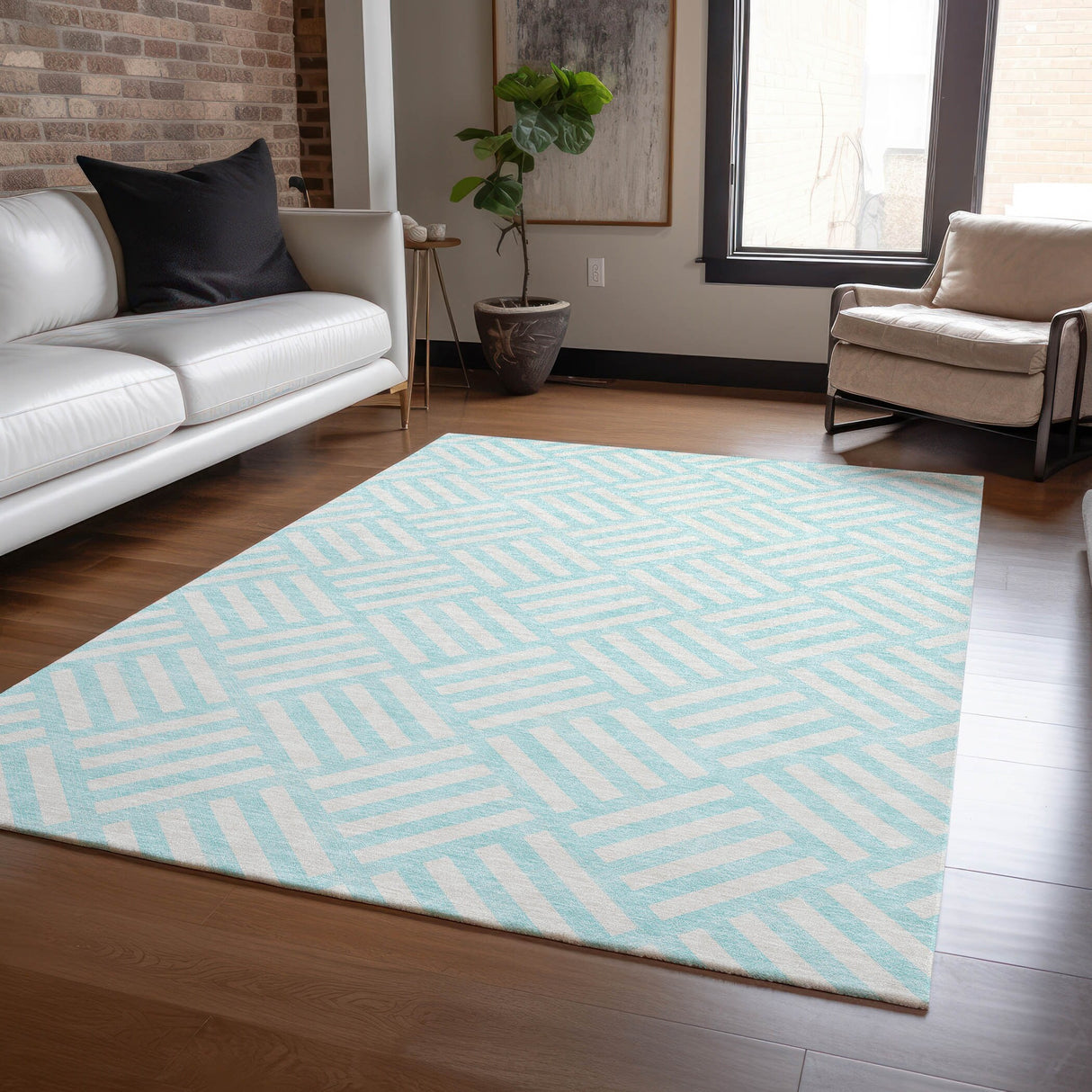 Machine Washable Indoor/ Outdoor Chantille Modern Geo Rug