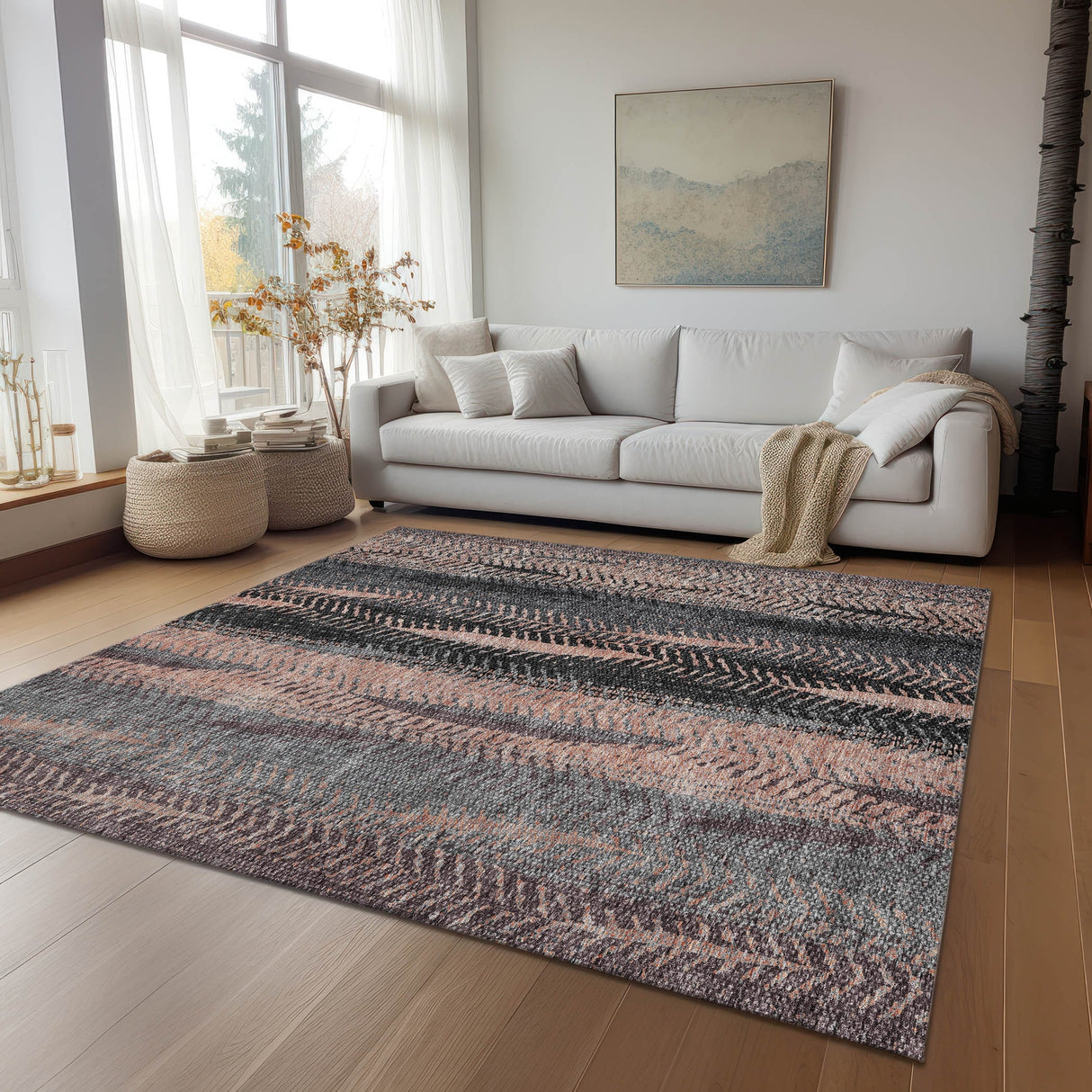 Machine Washable Indoor/ Outdoor Chantille Modern Imprints Rug