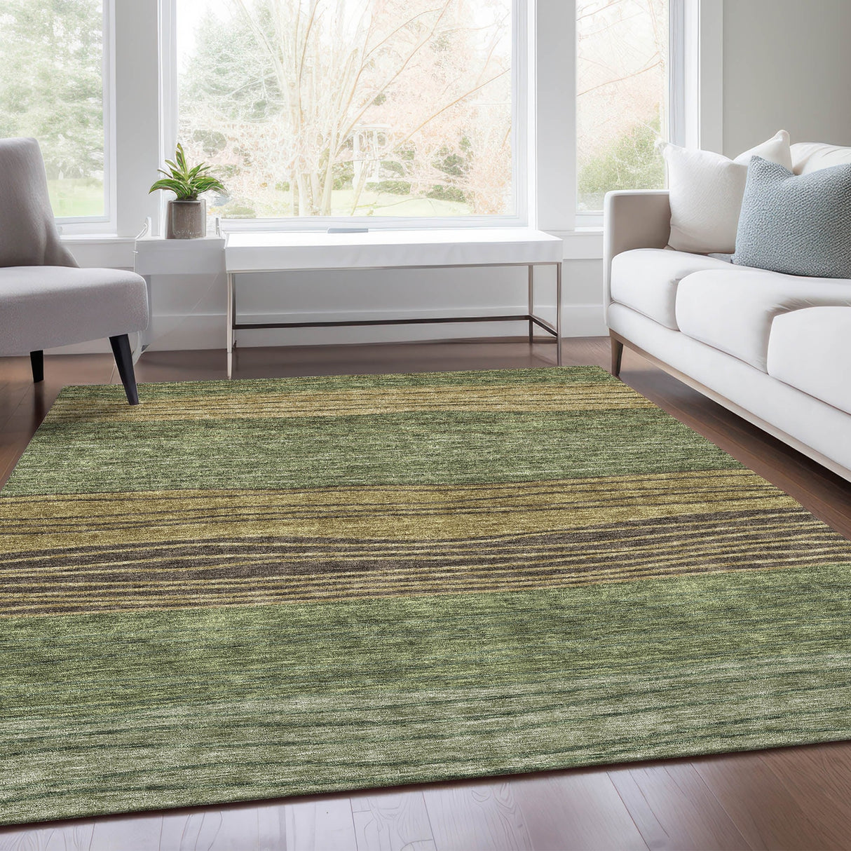 Machine Washable Indoor/ Outdoor Chantille Modern Stripes Rug