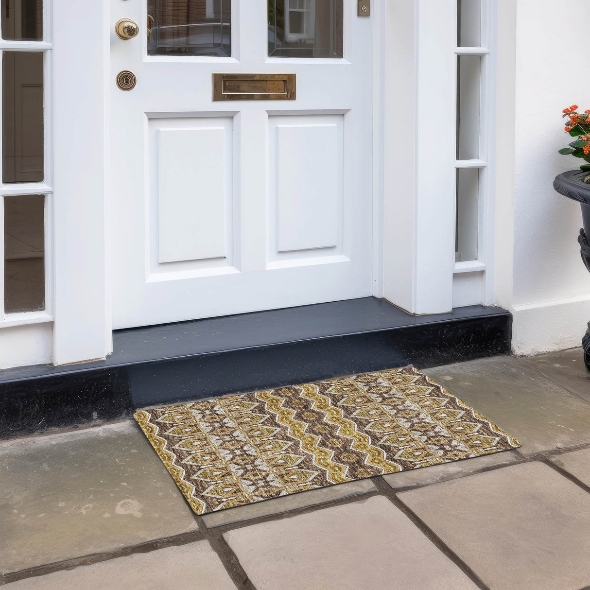 Machine Washable Indoor/ Outdoor Chantille Mosaic Global Rug