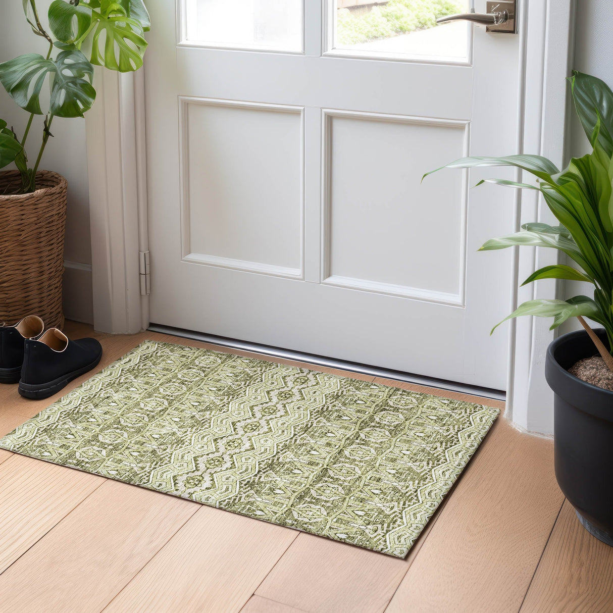 Machine Washable Indoor/ Outdoor Chantille Mosaic Global Rug