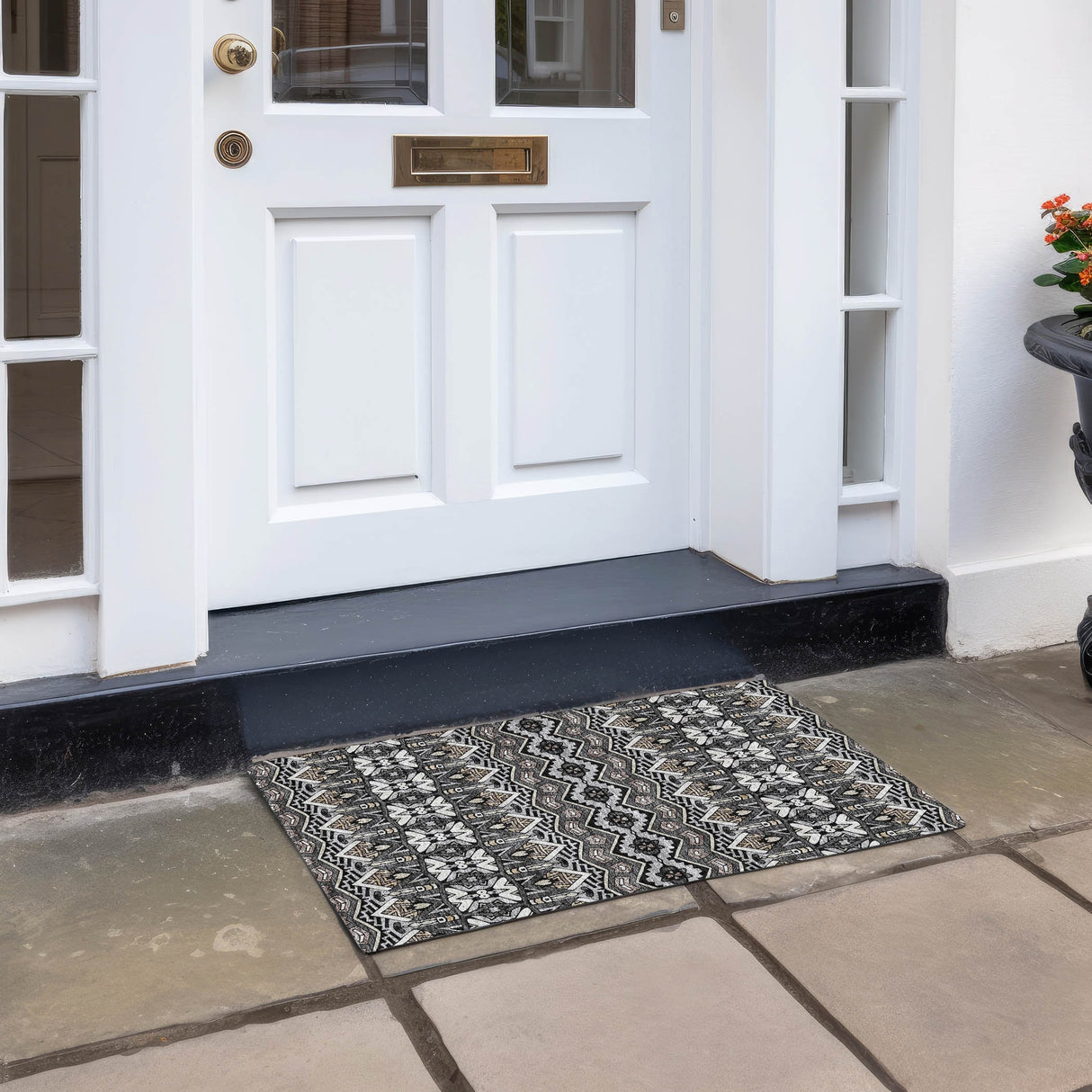 Machine Washable Indoor/ Outdoor Chantille Mosaic Global Rug