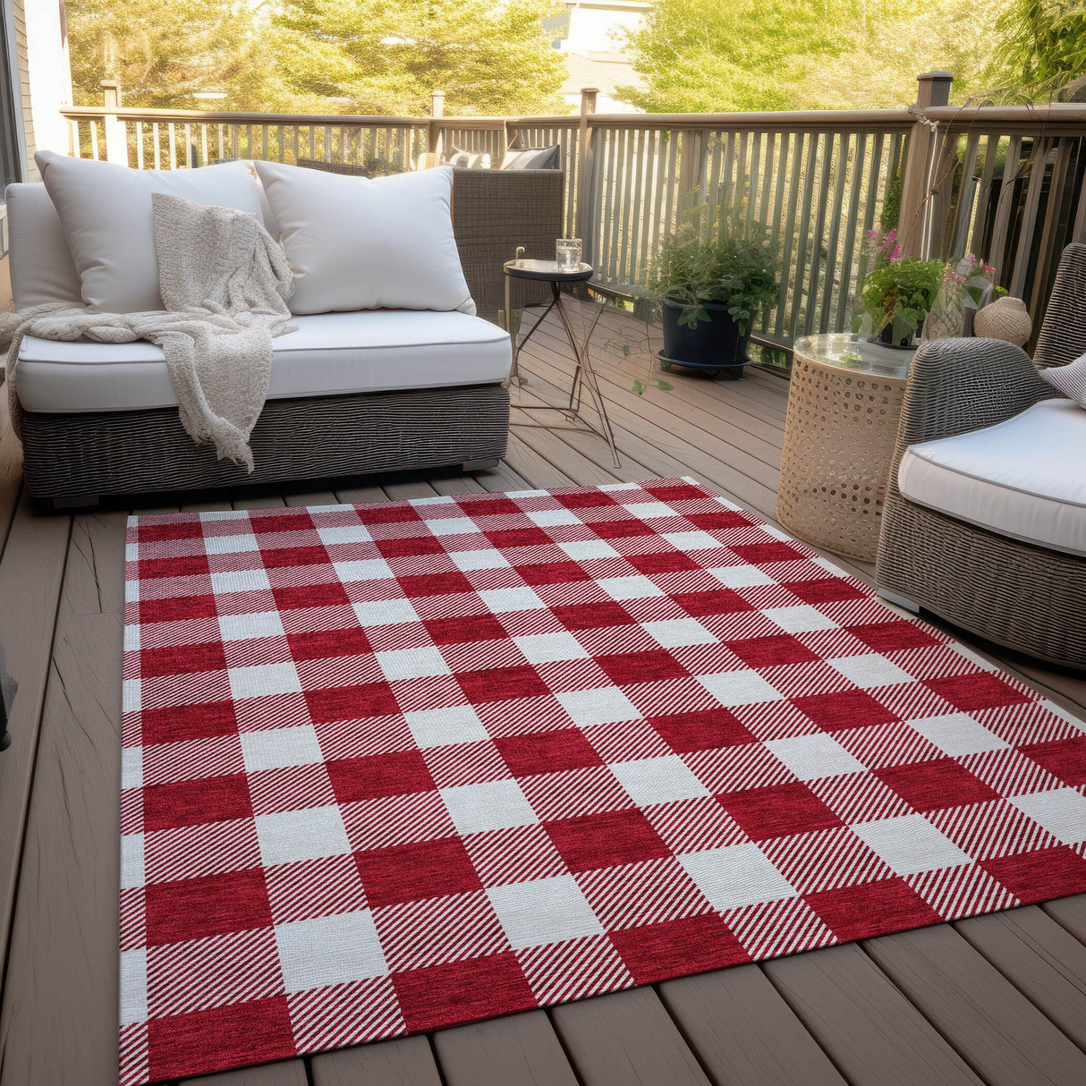 Machine Washable Indoor/ Outdoor Chantille Plaid Rug