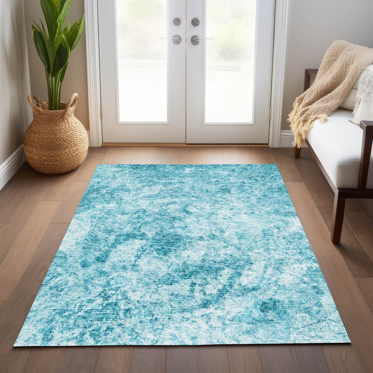 Machine Washable Indoor/ Outdoor Abstract Solid Chantille Rug