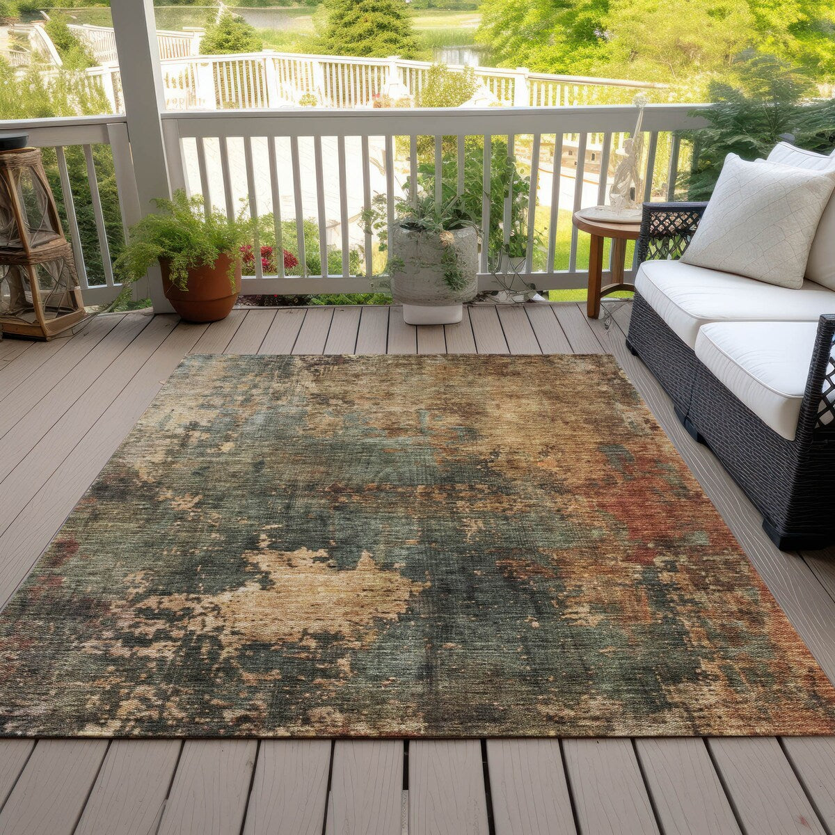 Machine Washable Indoor/ Outdoor Abstract Modern Chantille Rug
