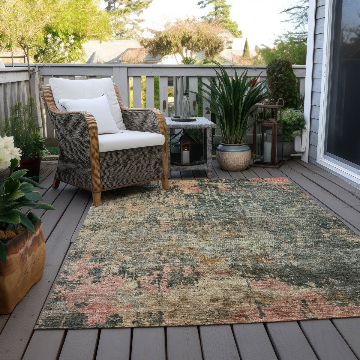 Machine Washable Indoor/ Outdoor Abstract Modern Chantille Rug