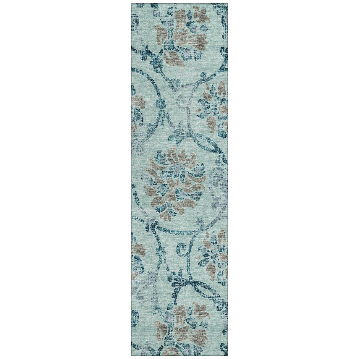 Machine Washable Indoor/ Outdoor Chantille Scroll Floral Rug