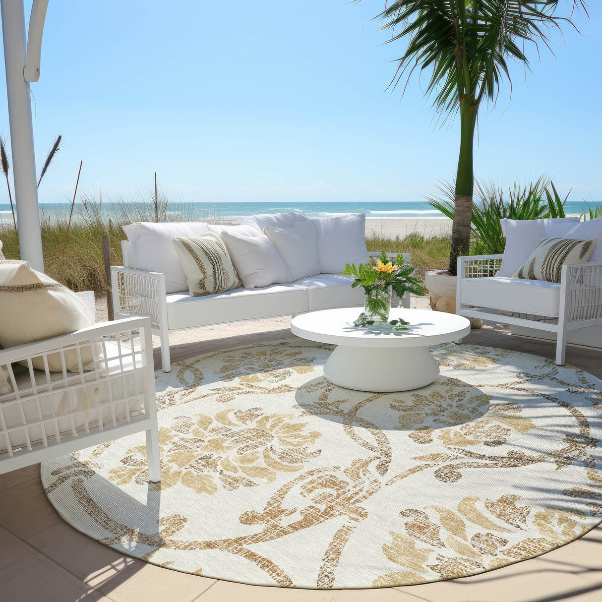 Machine Washable Indoor/ Outdoor Chantille Scroll Floral Rug