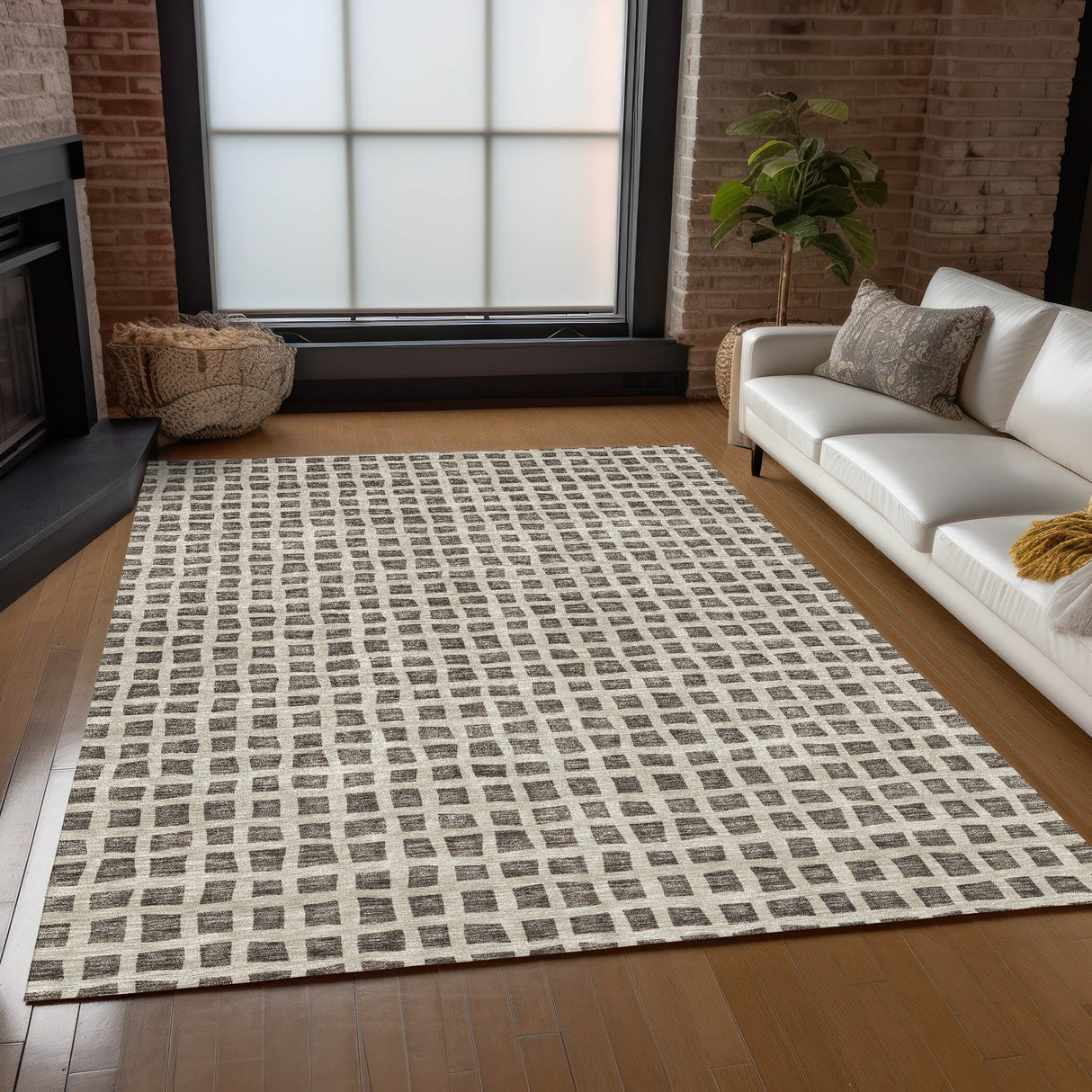 Machine Washable Indoor/ Outdoor Chantille Squares Rug