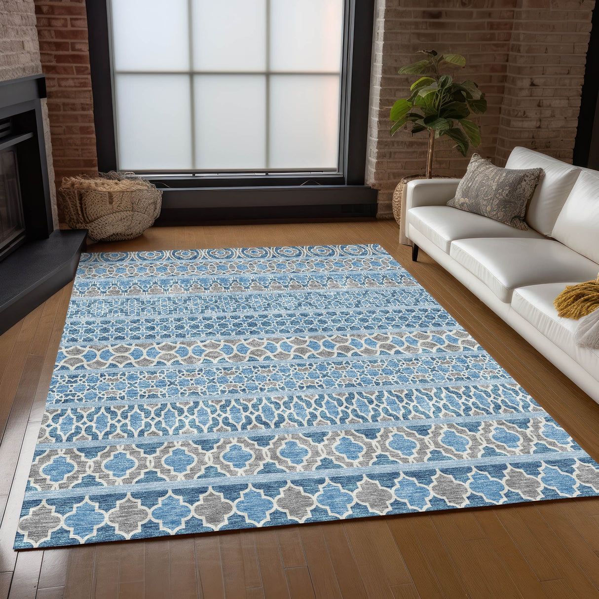 Machine Washable Indoor/ Outdoor Chantille Stripe Boho Rug
