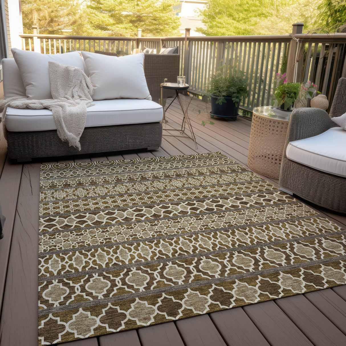 Machine Washable Indoor/ Outdoor Chantille Stripe Boho Rug