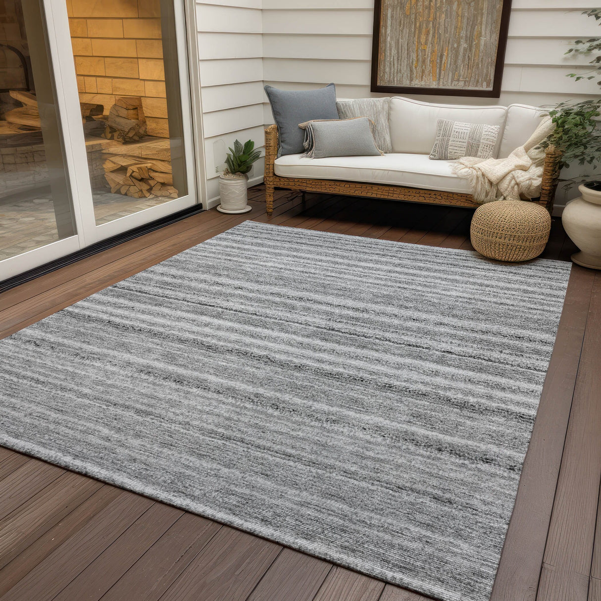 Machine Washable Indoor/ Outdoor Chantille Stripes Rug