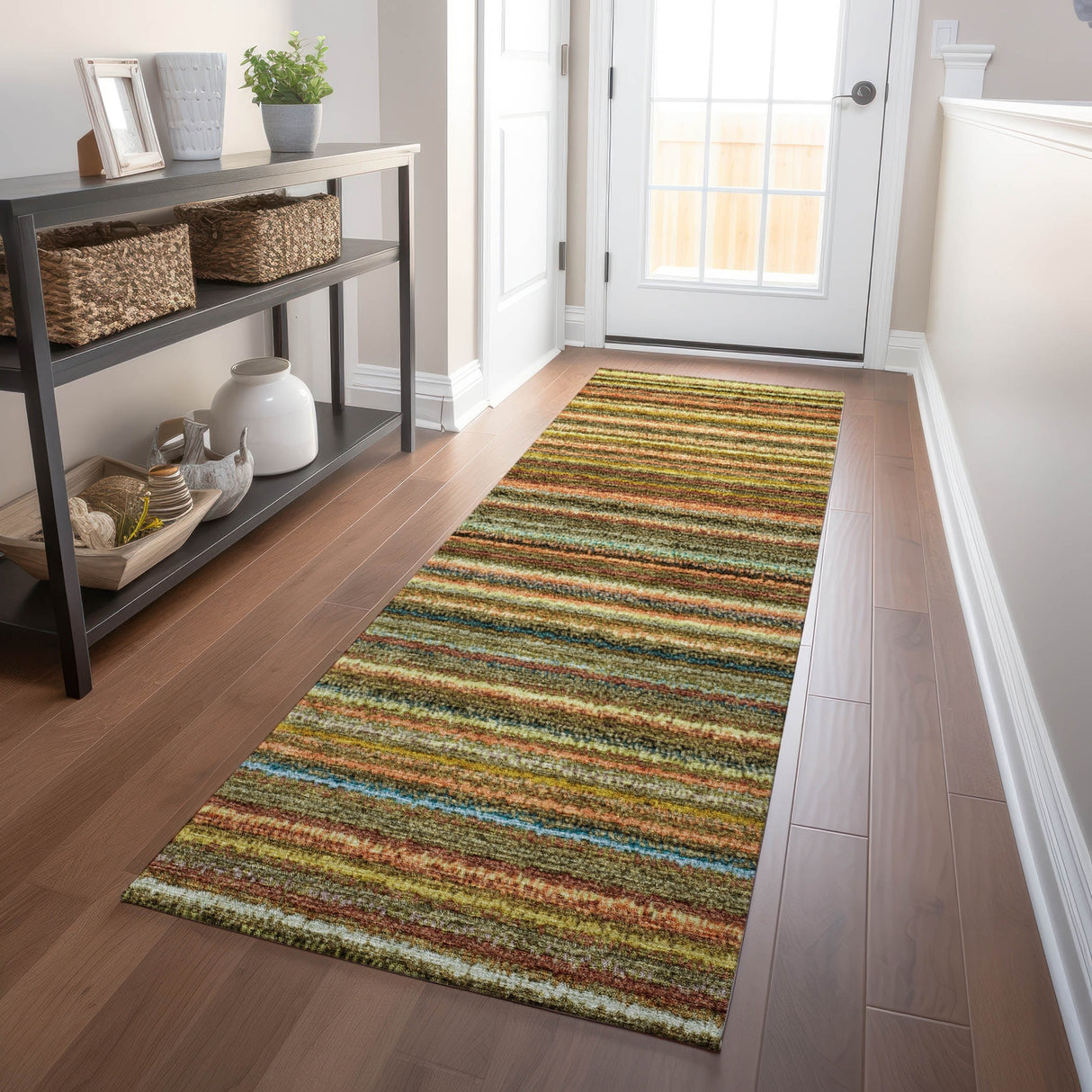 Machine Washable Indoor/ Outdoor Chantille Stripes Rug