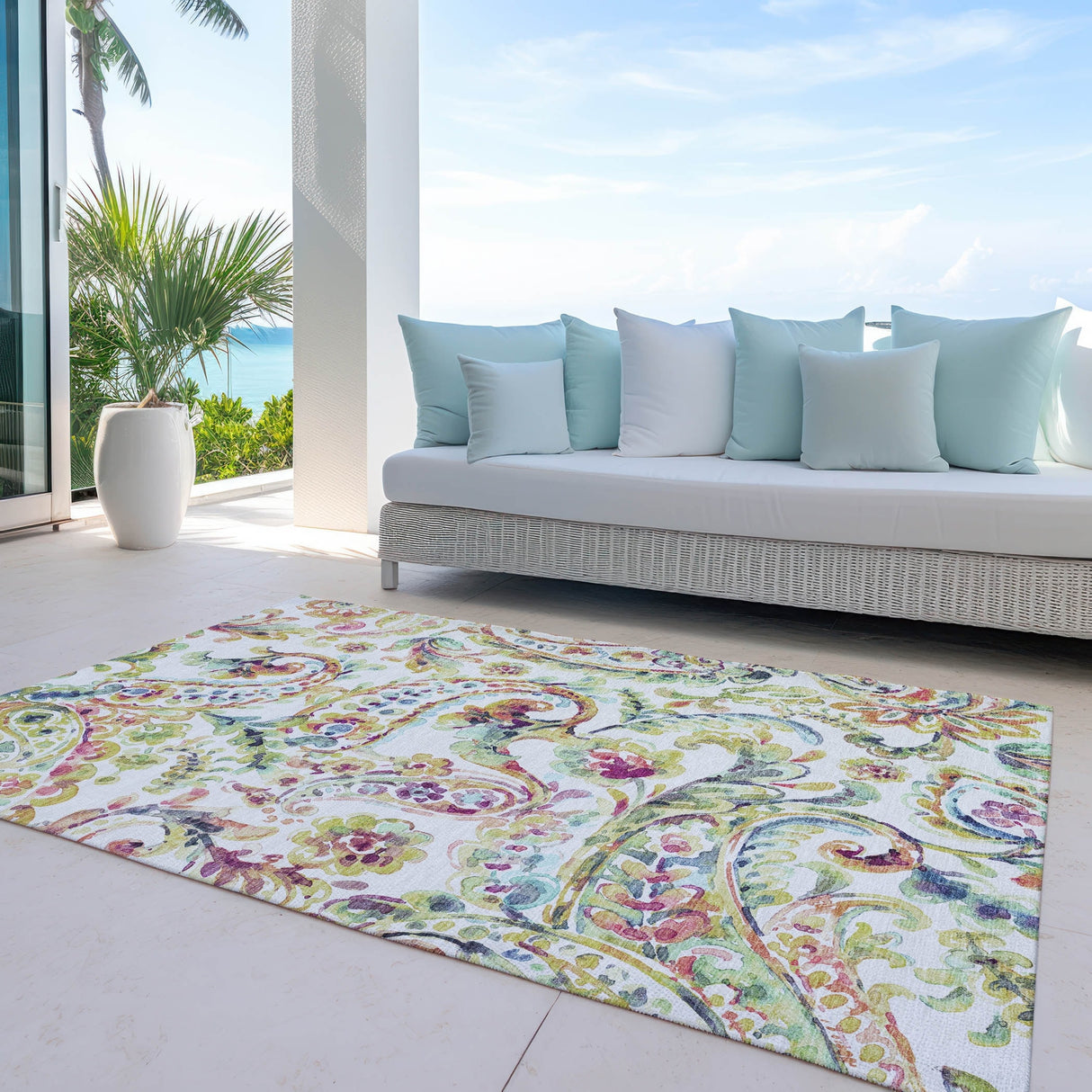 Machine Washable Indoor/ Outdoor Chantille Traditional Scroll Rug