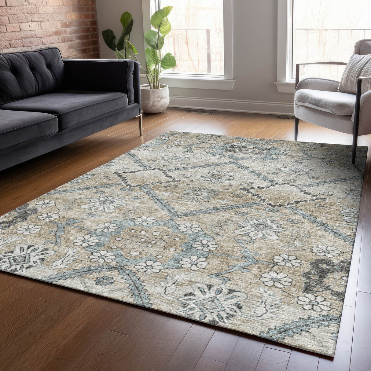 Machine Washable Indoor/ Outdoor Chantille Tribal Garden Rug
