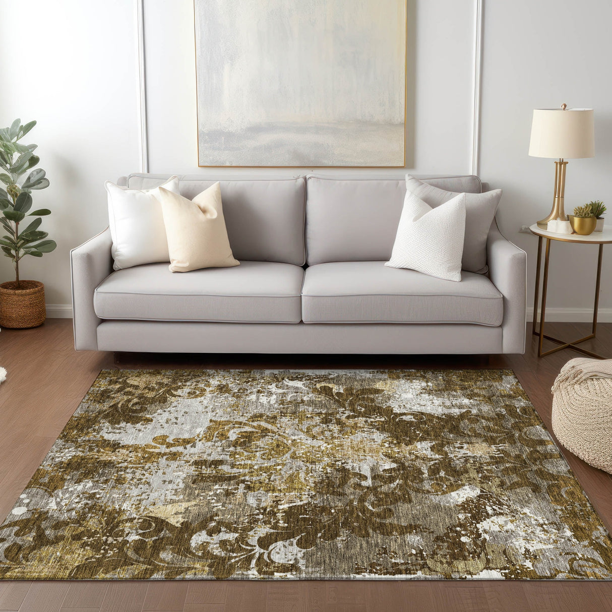 Machine Washable Indoor/ Outdoor Chantille Vintage Damask Rug