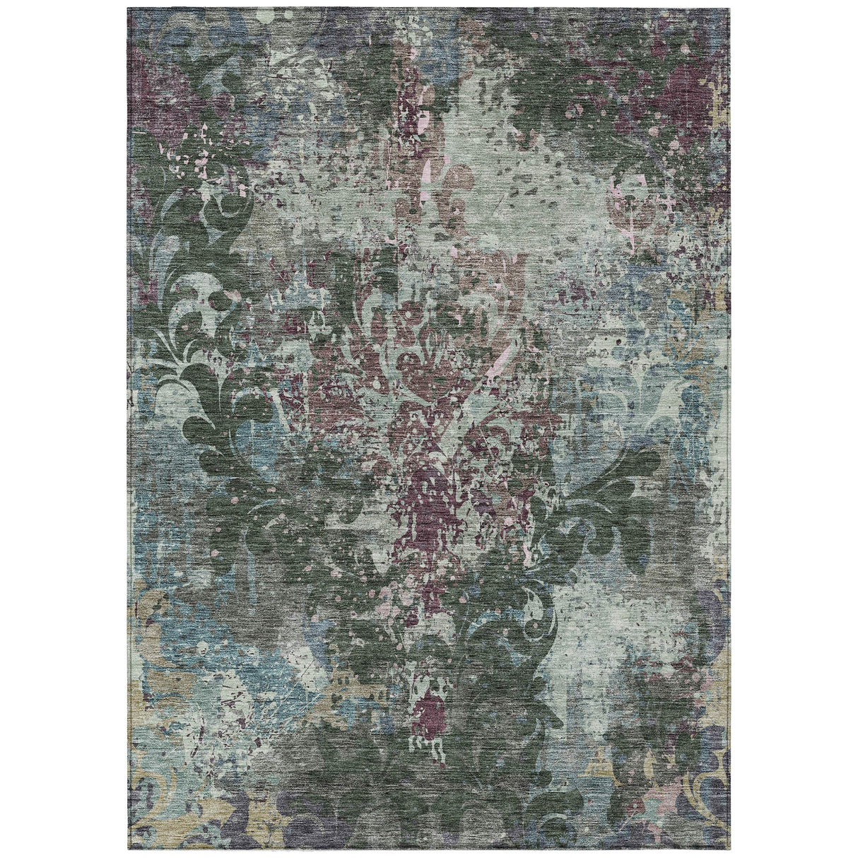 Machine Washable Indoor/ Outdoor Chantille Vintage Damask Rug