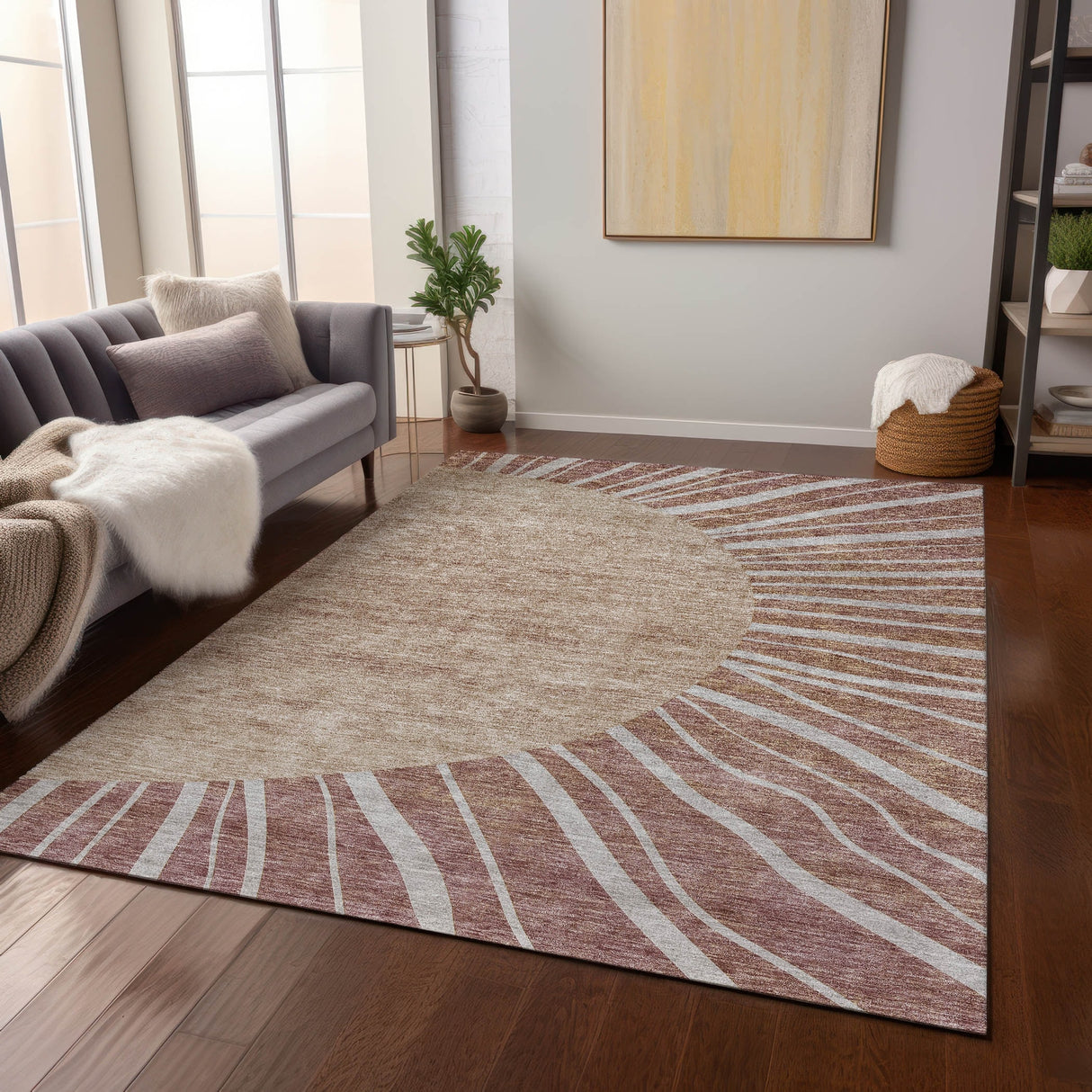 Machine Washable Indoor/ Outdoor ChantilleSunburst Modern Rug