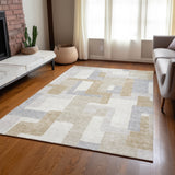 Machine Washable Indoor/ Outdoor Contempoary Blocks Chantille Rug