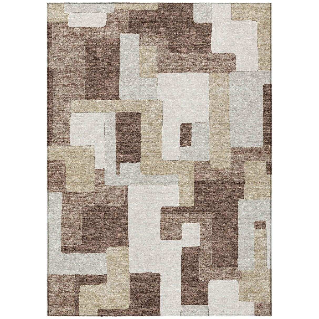 Machine Washable Indoor/ Outdoor Contempoary Blocks Chantille Rug