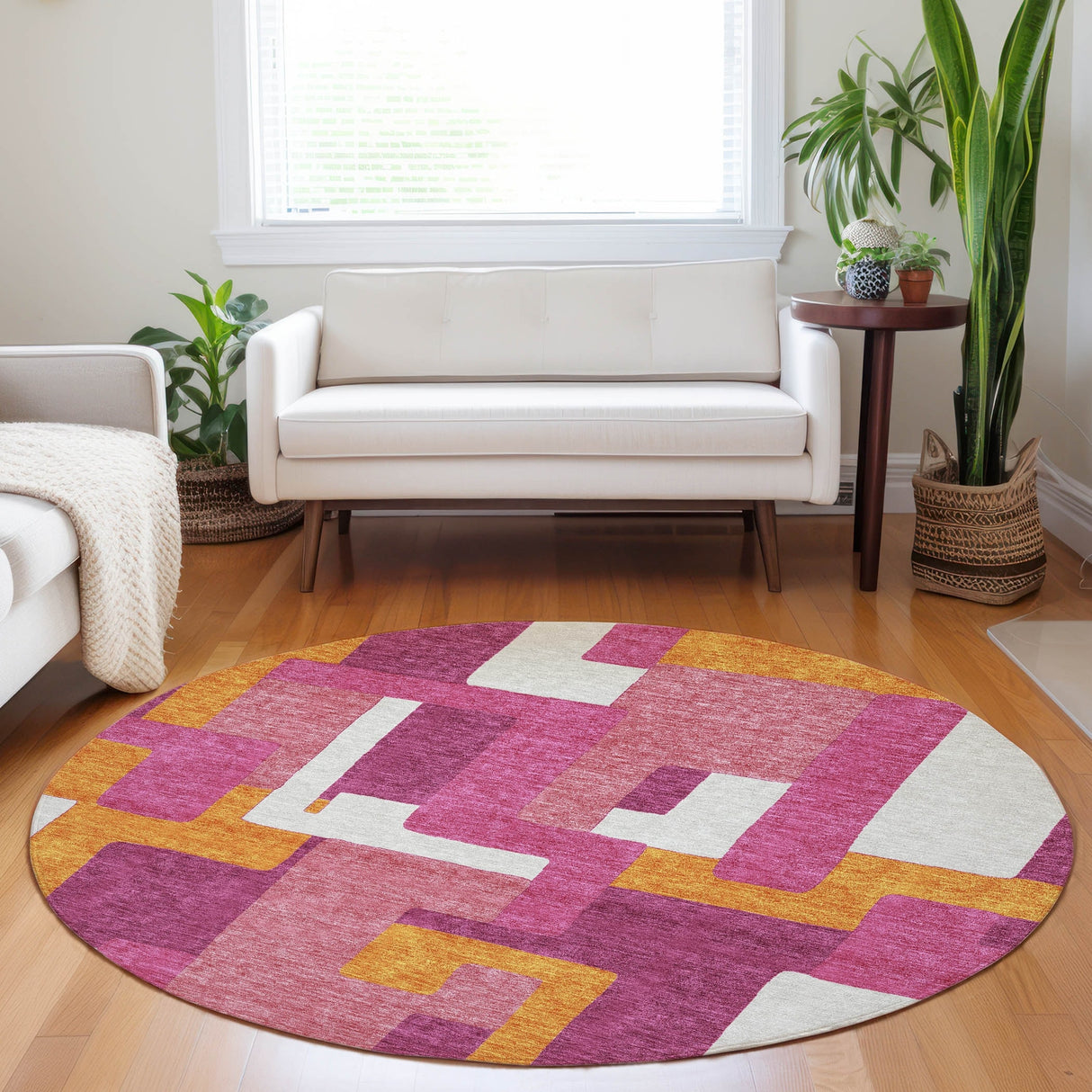 Machine Washable Indoor/ Outdoor Contempoary Blocks Chantille Rug