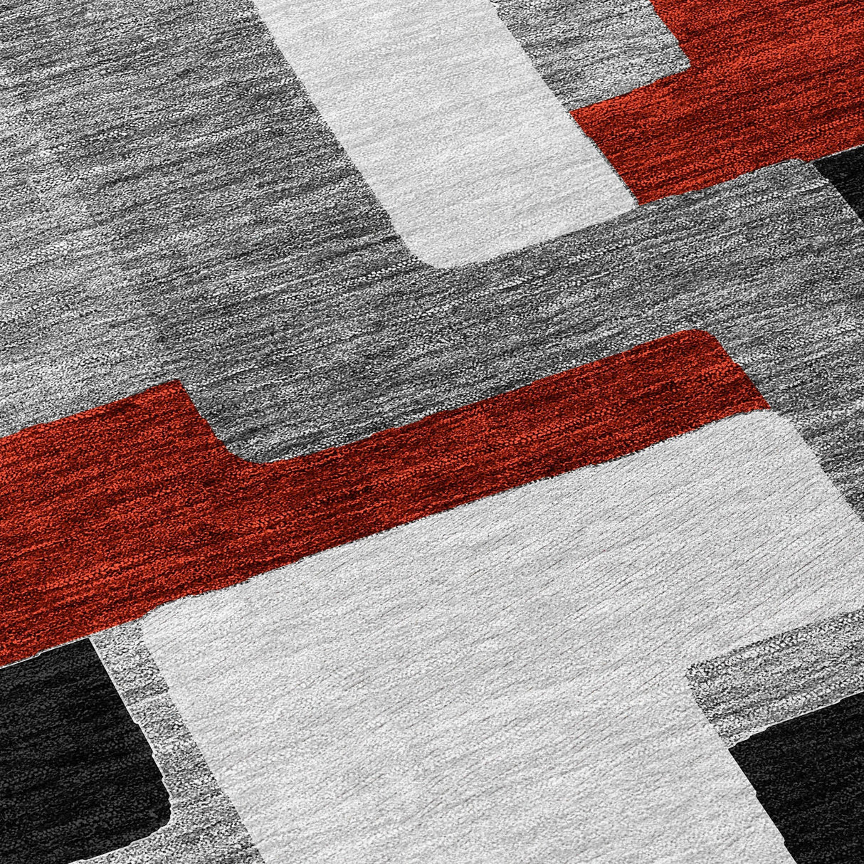 Machine Washable Indoor/ Outdoor Contempoary Blocks Chantille Rug