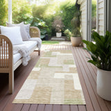 Machine Washable Indoor/ Outdoor Contempoary Blocks Chantille Rug